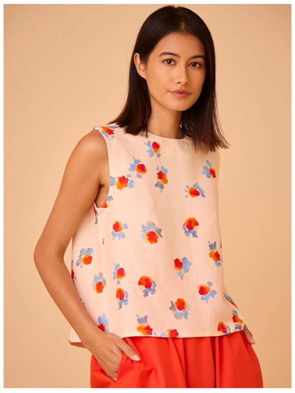 HUNTER BELL Cream Floral Midi Skirt Set with Red and Blue Accents - Picture 3 of 11